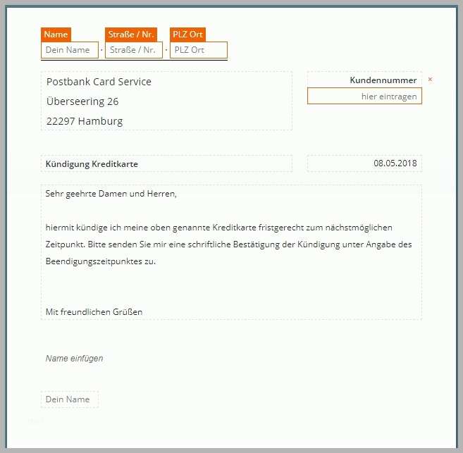 Atemberaubend Postbank Kreditkarte Kündigen Vorlage Download Chip