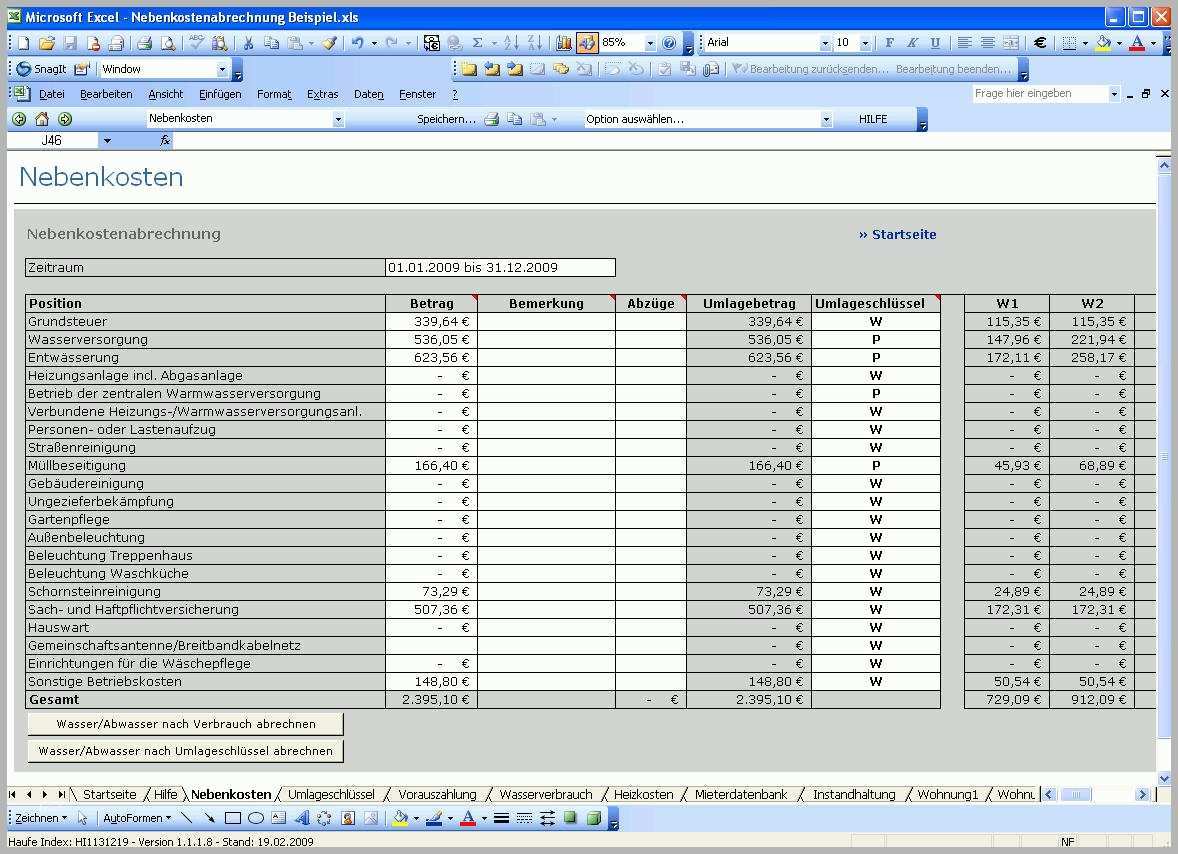 Einzahl Nebenkostenabrechnung Mit Excel Vorlage Zum Download