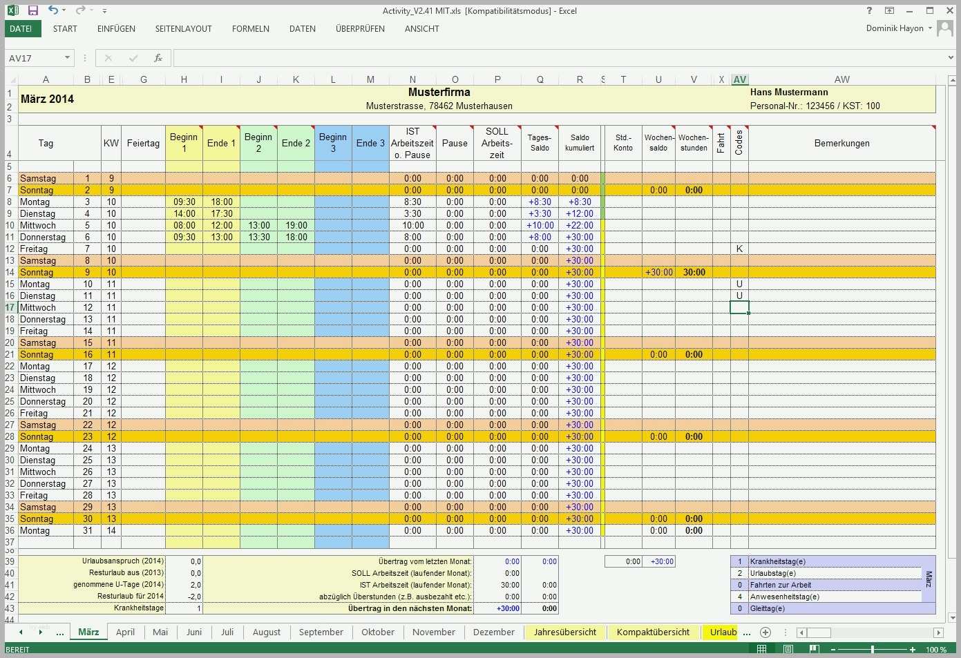 Einzigartig 12 Excel Arbeitszeit Vorlage