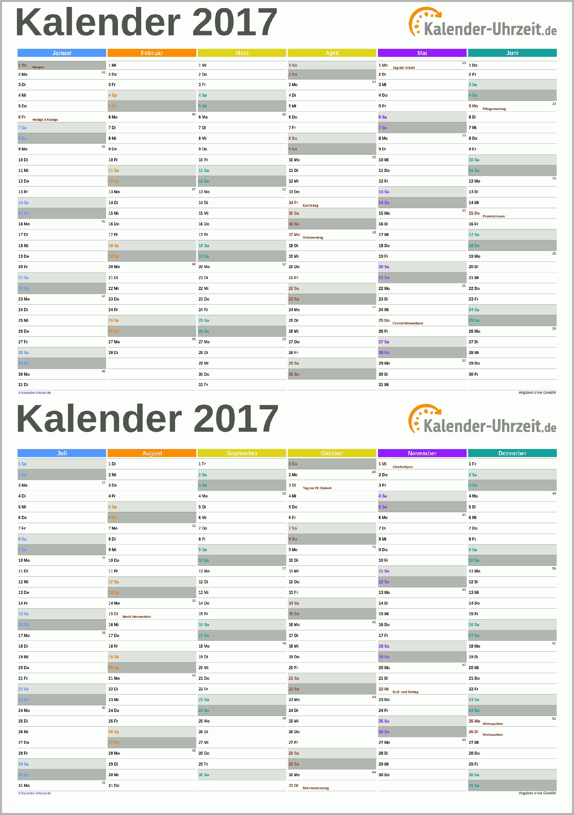 Empfohlen Excel Kalender 2017 Kostenlos
