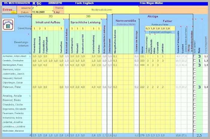 Exklusiv Notenberechnung Excel Vorlage – De Excel