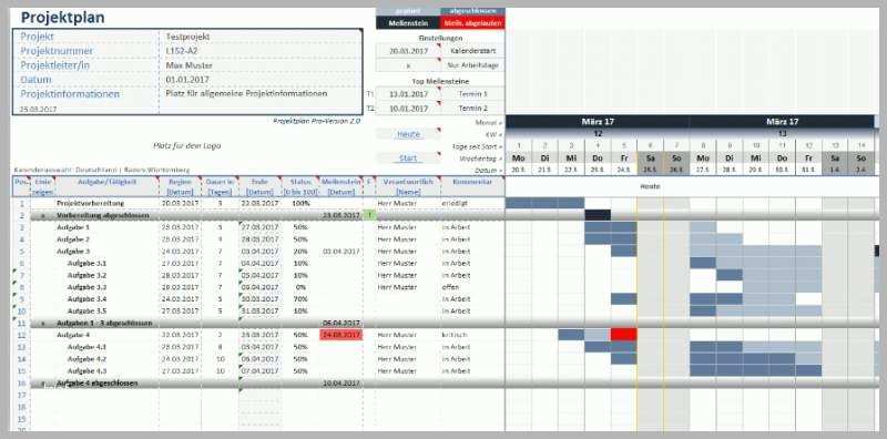 Fantastisch Projektplan Excel Download