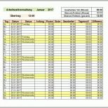 Fantastisch Stundenzettel Excel Vorlage Kostenlos 2017 – Werden