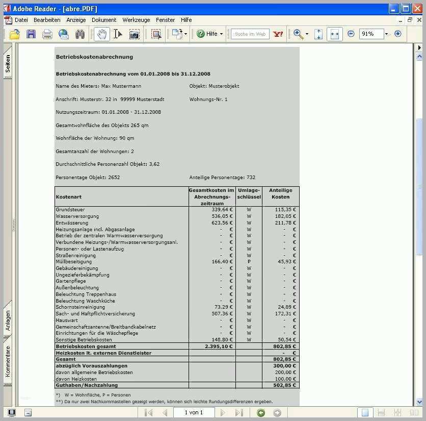 Großartig 11 Nebenkostenabrechnung Excel Vorlage Kostenlos
