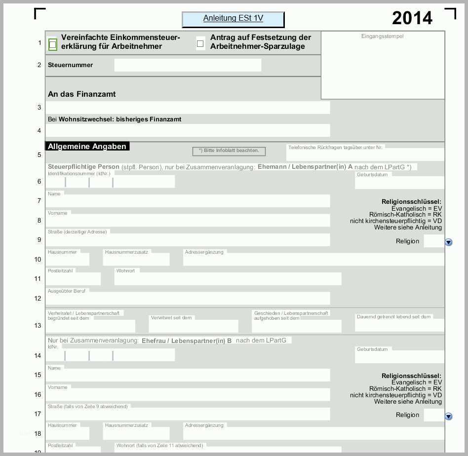 Einkommenssteuer 2014 mit allen Anlagen PDF Vorlagen