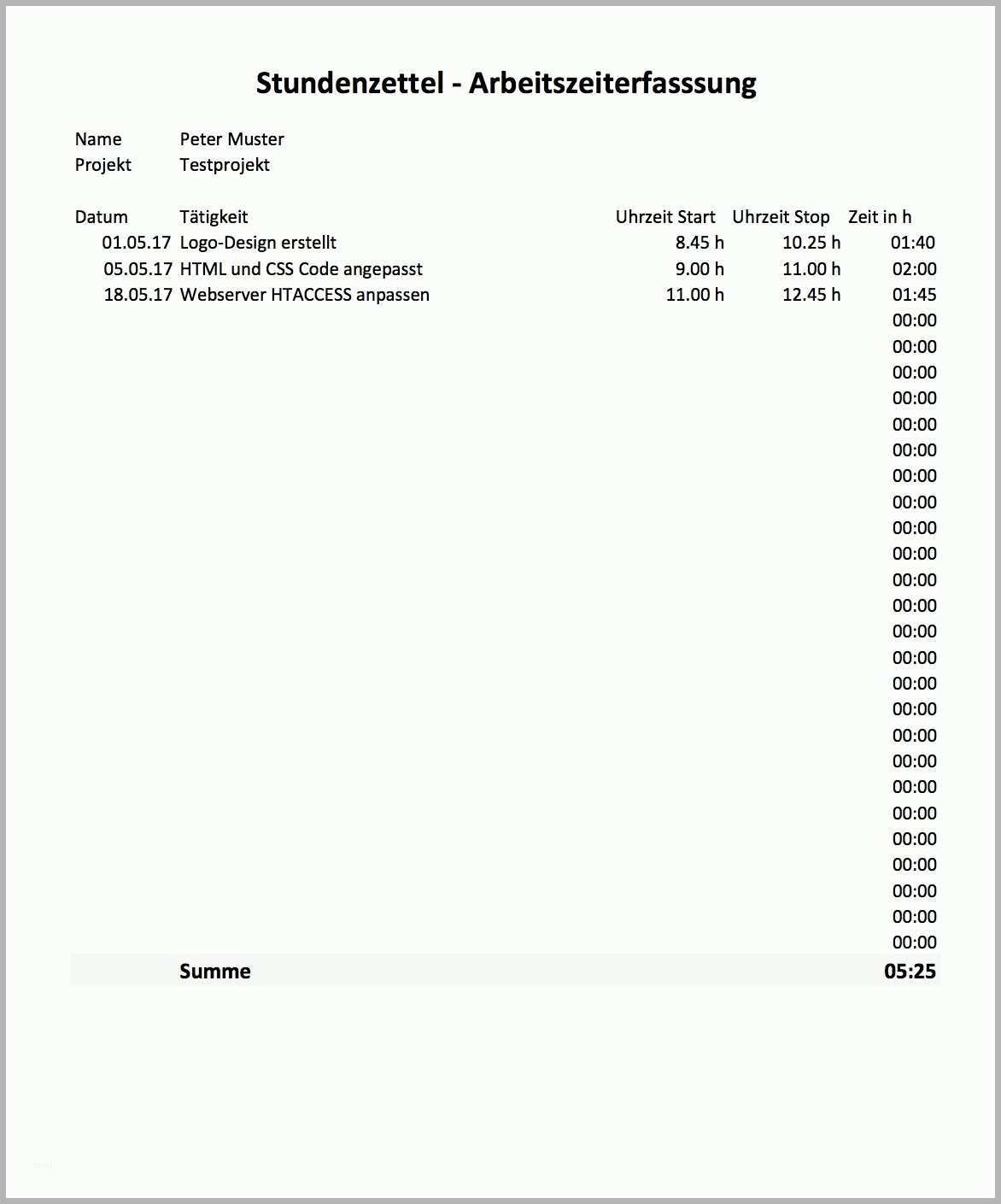 Kreativ Stundenzettel Vorlage Excel format