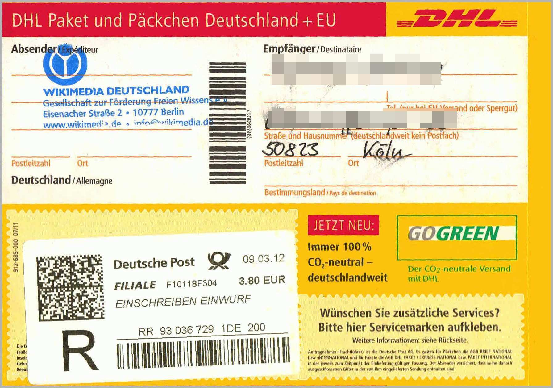 Limitierte Auflage File Paketaufkleber Deutsche Post Als Einwurf