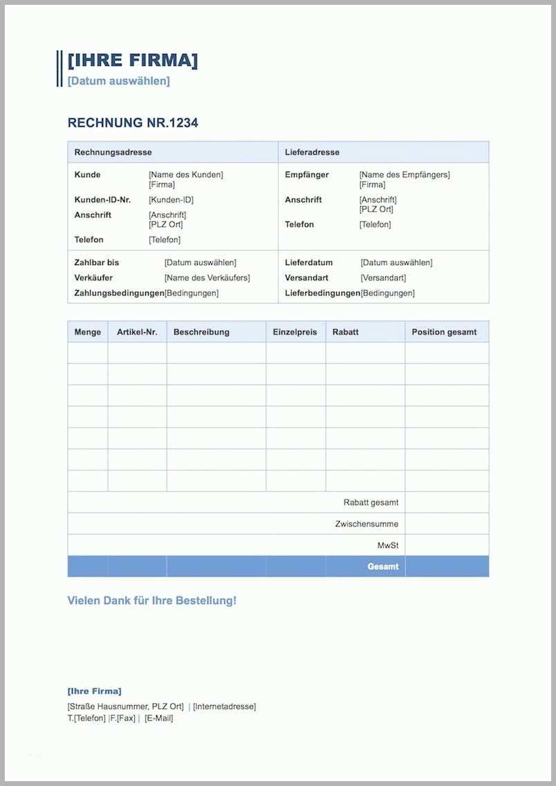Limitierte Auflage Rechnungsvorlage Word &amp; Excel Schweiz Kostenlos