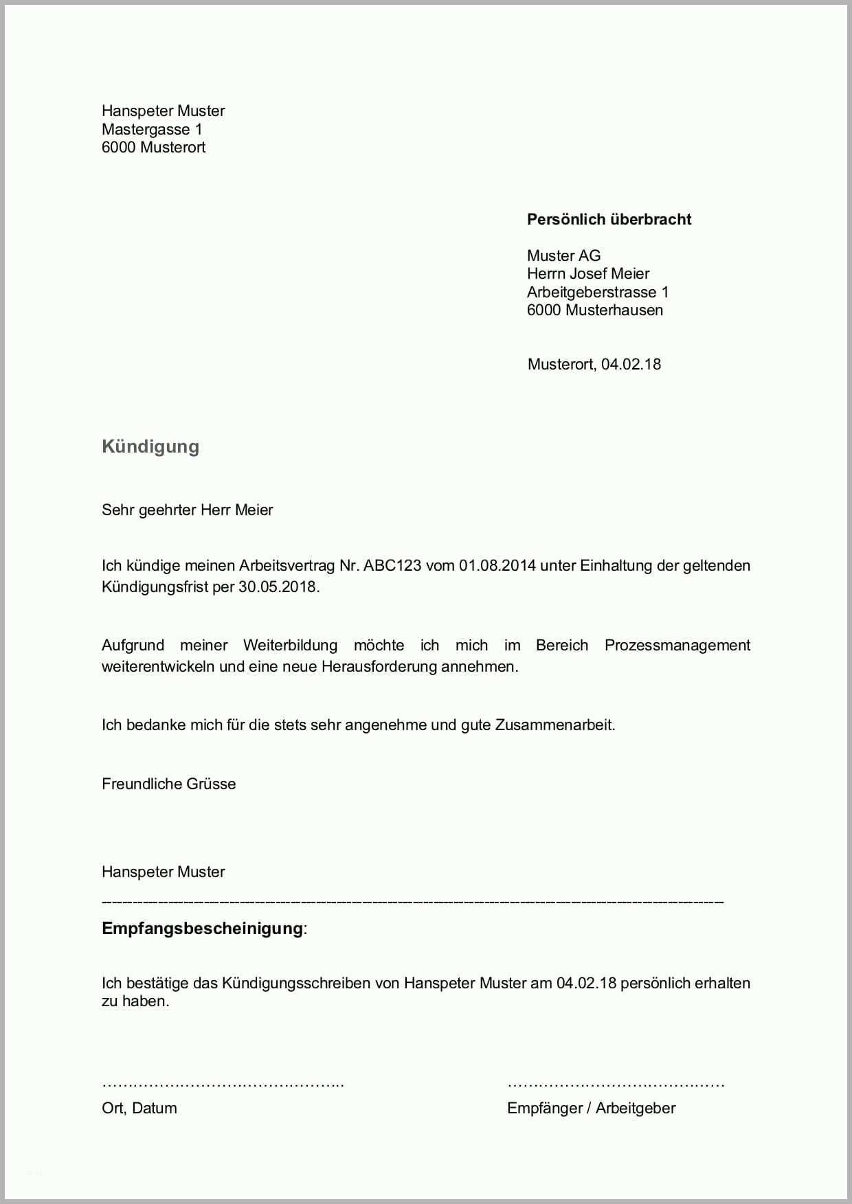 Modisch Kündigungsschreiben Vorlage Arbeitsvertrag Schweiz