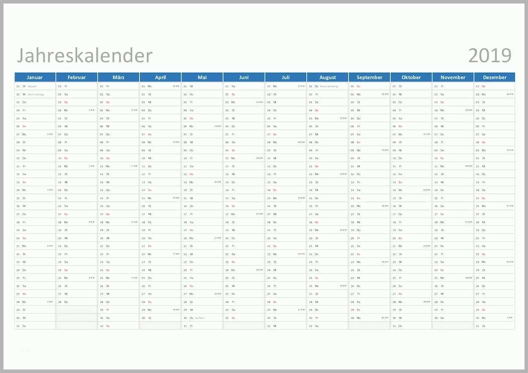 Phänomenal Kalender 2019 Excel Vorlagen Schweiz