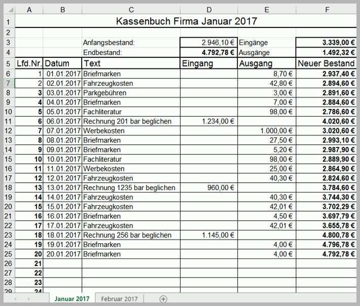 Sensationell Kassenbuch Vorlage Muster Beispiel Excel Kostenlos