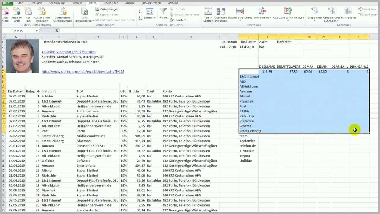 Spezialisiert Datenbank Funktionen In Excel Einsetzen