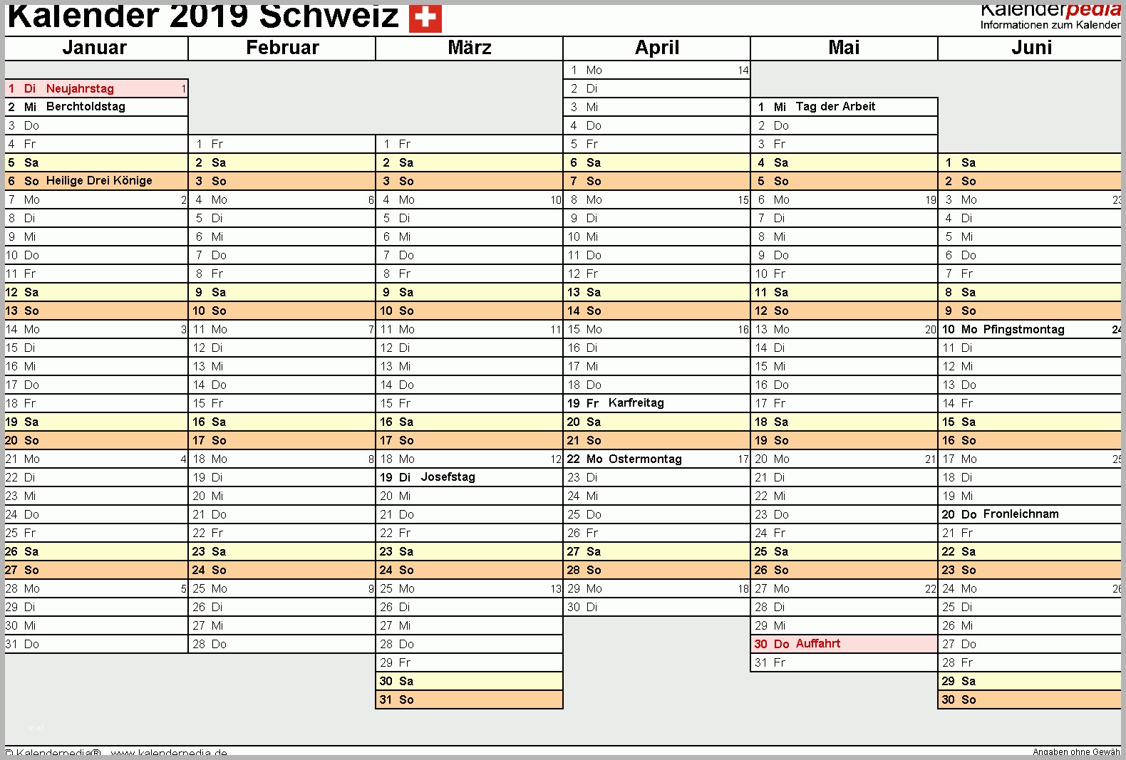 Tolle Kalender 2019 Schweiz Zum Ausdrucken Als Pdf