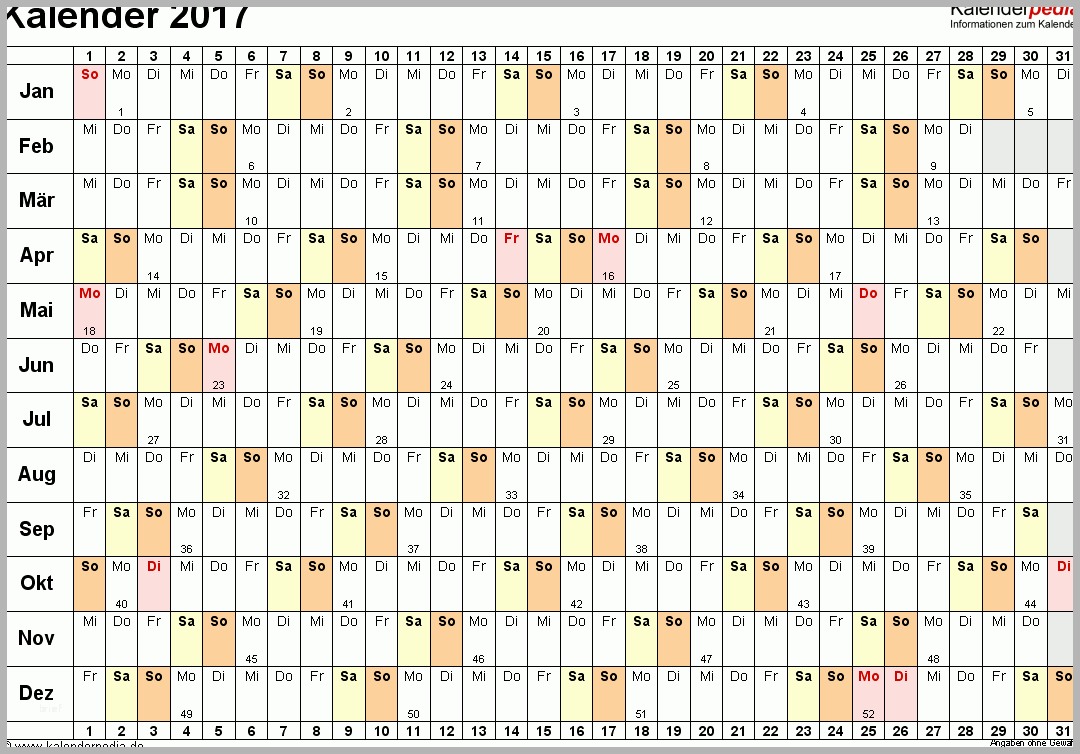 Überraschen Kalender 2017 Zum Ausdrucken In Excel 16 Vorlagen