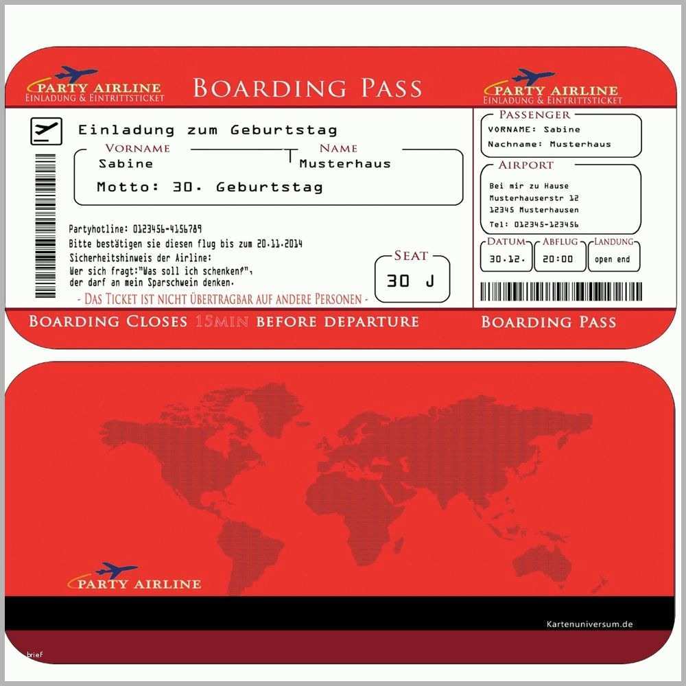 Unglaublich Einladungskarten Geburtstag Boarding Pass Flugticket Rot