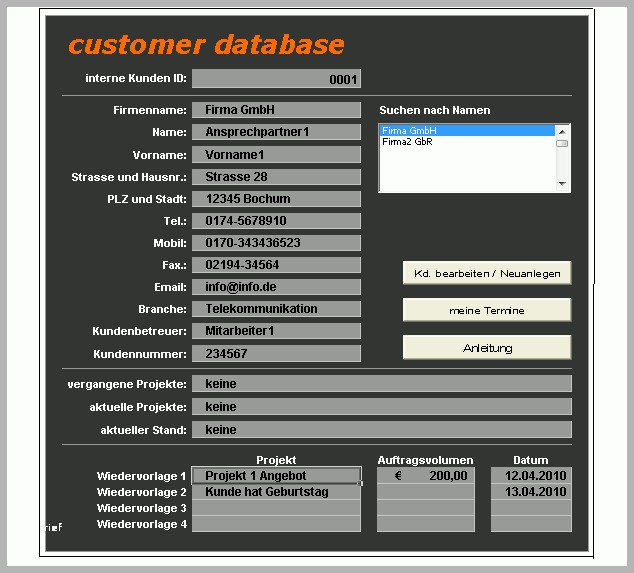 Unvergesslich Excel tool Kundendatenbank Inkl Rechnungsprogramm