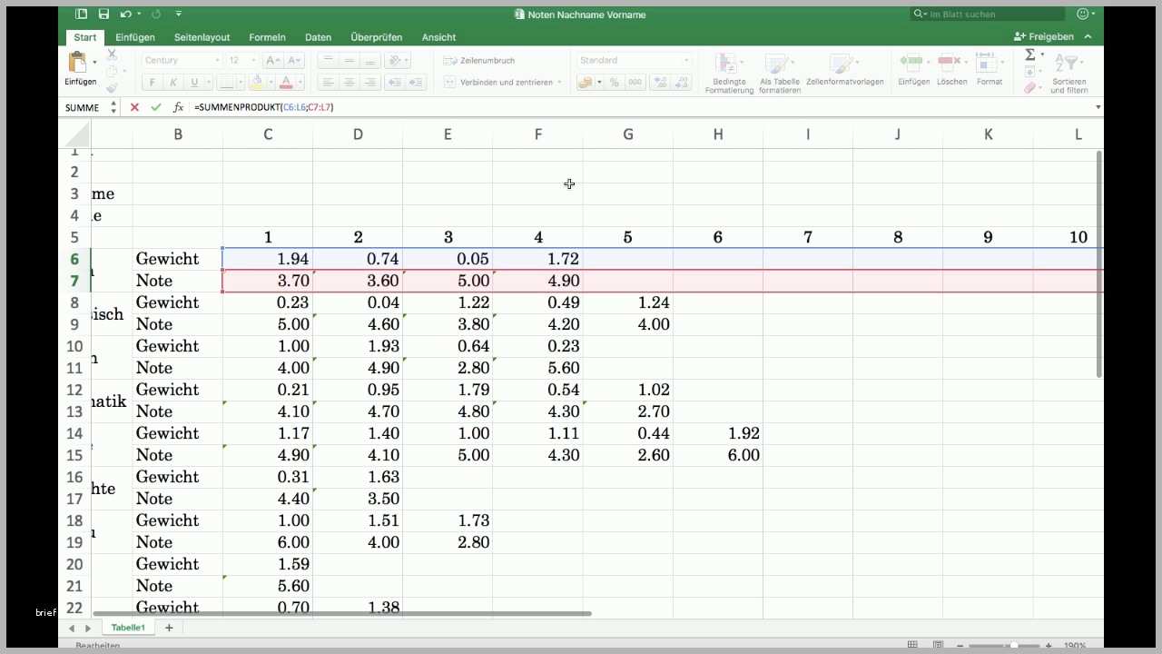 Wunderschönen Mac Excel 2016 Noten Mit Gewichtung Berechnen